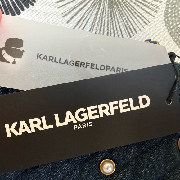 Karl Lagerfeld Denim Blue Pearl Embellished Shoulder Bag NWT and Dust Bag - Picture 9 of 14